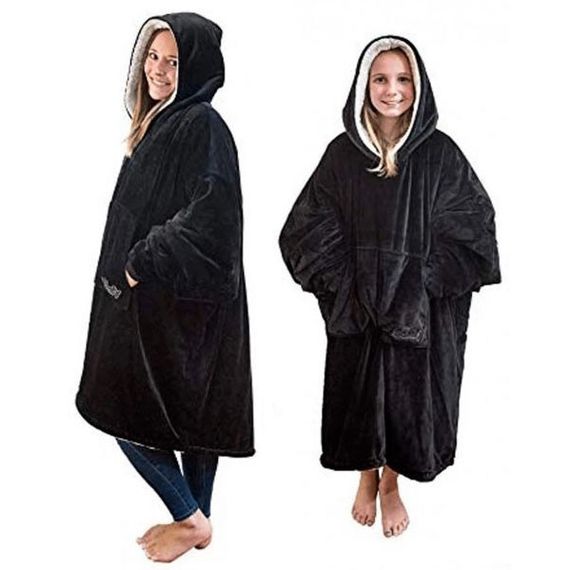 Толстовка  плед с капюшоном и рукавами Huggle Hoodie оверсайз,худи с большим карманом для рук ,цвет: черный | Зображення 6