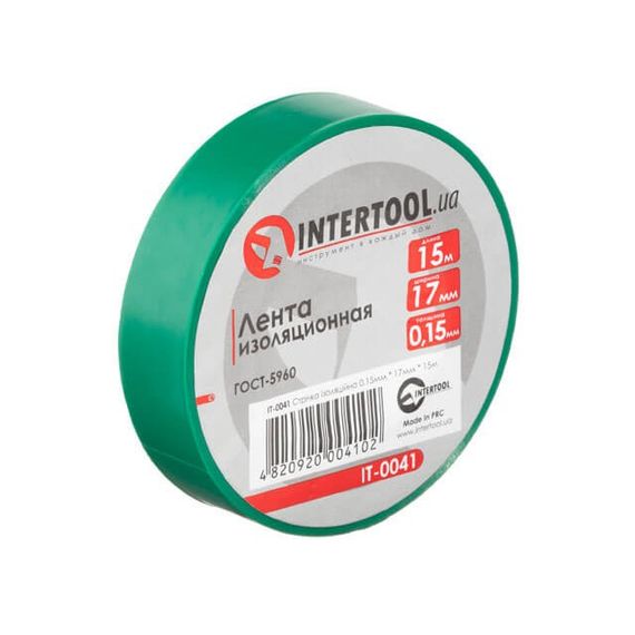 Стрічка ізоляційна 0.15 мм*17 мм*15м зелена INTERTOOL IT-00411