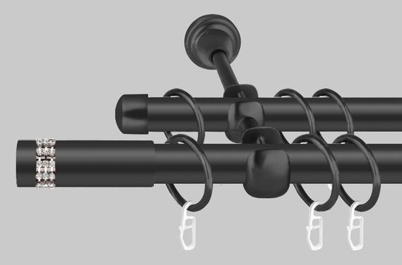 Черный Матовый Карниз для штор двухрядный металлический 19 мм, Хантос (комплект) 240 см.