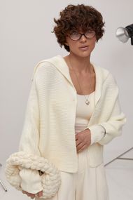 В'язаний жіночий кардиган із відкладним коміром - молочний цвет, ONE SIZE (є розміри)