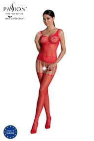 Бодістокінг Passion ECO BS001 red, з доступом, імітація підв’язок, флористичний декор, S/M/L