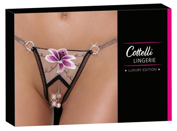 Стринги з квітковою вишивкою та відкритим доступом Cottelli String Flower, S/M | Зображення 3