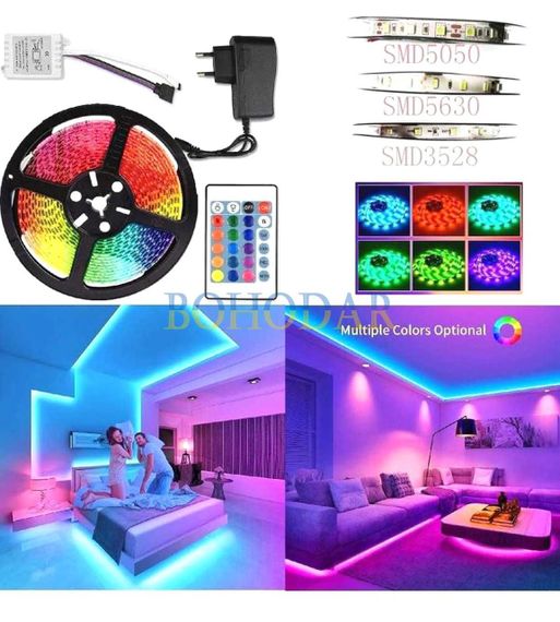 Комплект світлодіодна стрічка лента LEDSTRIP LED 5050 5 метрів RGB SMD різнокольорова +Блок живлення +Контролер +Пульт Польща! | Зображення 4
