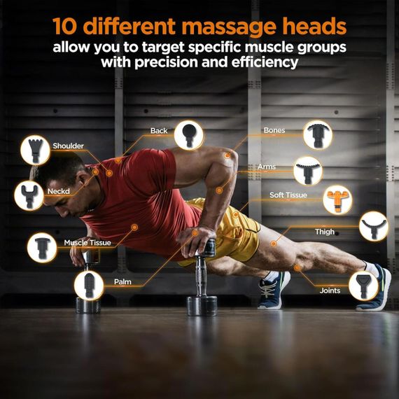 Масажний пістолет Deep Tissue — портативний пристрій для глибокого масажу м’язів (10 насадок, оновлена м | Зображення 6