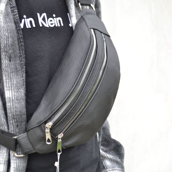 Качественная бананка из натуральной кожи, сумка мужская - женская кожаная барсетка.