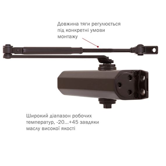 RYOBI D-1554 DARK BRONZE STD_ARM EN_2/3/4 до_80кг 1100мм Дотягувач - Дверні доводчики | Зображення 1