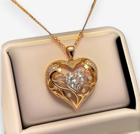 Подвеска с цепочкой в форме сердца с белым фианитом, золотистая, 2.1 см, 45+5 см