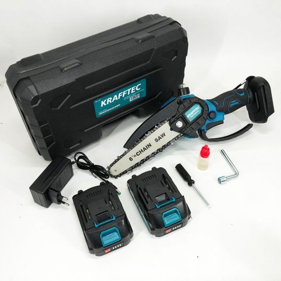 Аккумуляторная цепная мини пила 15 см в кейсе Krafftec (36V 4 Ач) + 2 аккумулятор и индикатором заряда | Зображення 9