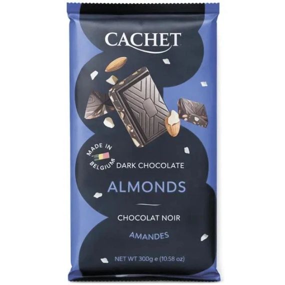 Шоколад чорний Cachet Almonds 54% какао з мигдалем, 300 г, Бельгія