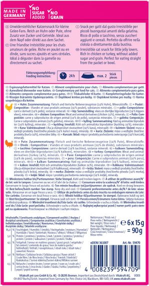 Ласощі для котів з куркою та індичкою Vitakraft Jelly Chicken Turkey, 6 шт х 15 гр | Зображення 1