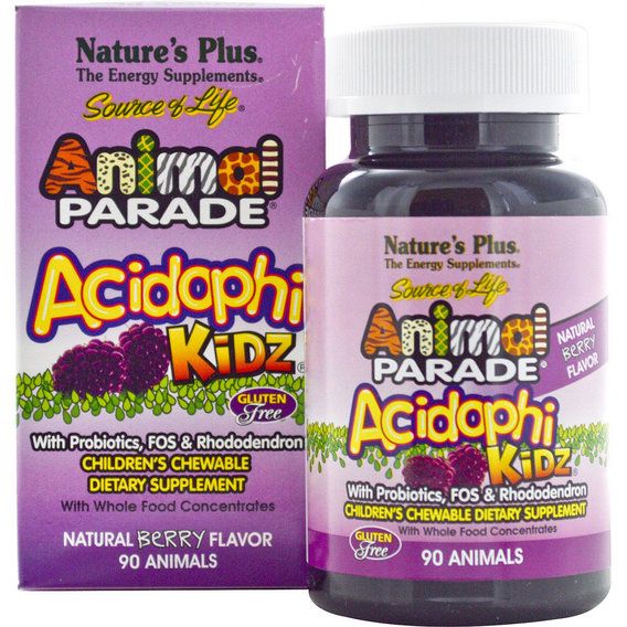 Пробіотик Nature's Plus Animal Parade Acidophi Kidz 90 Chewable Tabs Berry Flavor