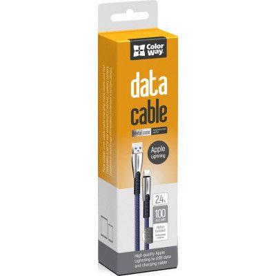 Дата кабель USB 2.0 AM to Lightning 1.0m zinc alloy blue ColorWay (CW-CBUL010-BL) | Зображення 2