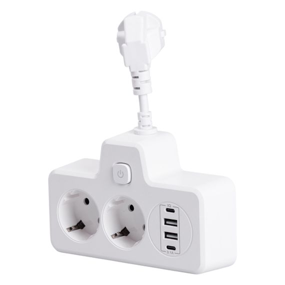 Мережевий фільтр на 2 євро розетки з 2 USB та 2 Type-C білий HP-5-17 | Зображення 1