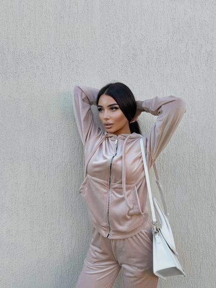 Жіночий спортивний костюм велюровий з кофтою на блискавці розмір L колір бежевий Vi114 | Зображення 3