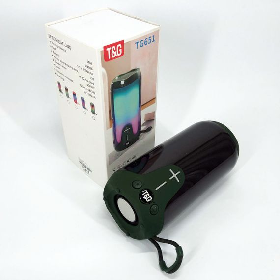Bluetooth-колонка TG651 з RGB ПІДСВІТКОМ, Bluetooth колонка для гарної музики. Колір: зелений | Зображення 1