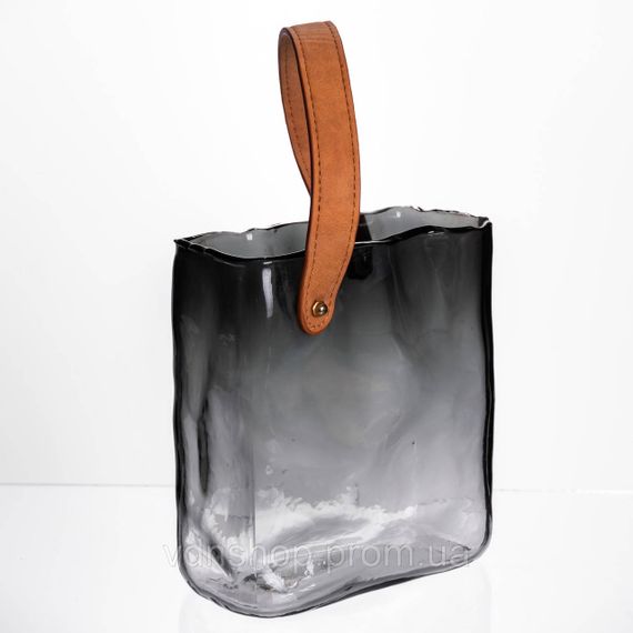 Скляна ваза сумочка з ручкою 16×8×18.5 (см) декоративна Сірий HP-19-156-2 | Зображення 2