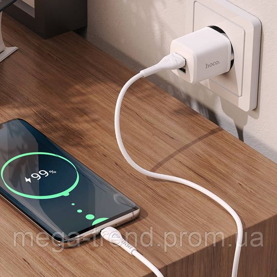 Адаптер мережевий Hoco Type-C Cable Briar dual Port charger set N8 |2USB, 2.4A| (Safety Certified) | Зображення 4