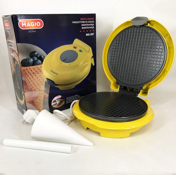 Вафельниця кругла Magio MG-397 1 секція 750 Вт, Електровафельниця для тонких AQ-508 вафель, електрична | Зображення 5
