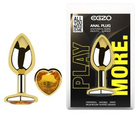 Анальна пробка з кристалом EGZO - Gold Heart Plug Yellow size S sexstyle