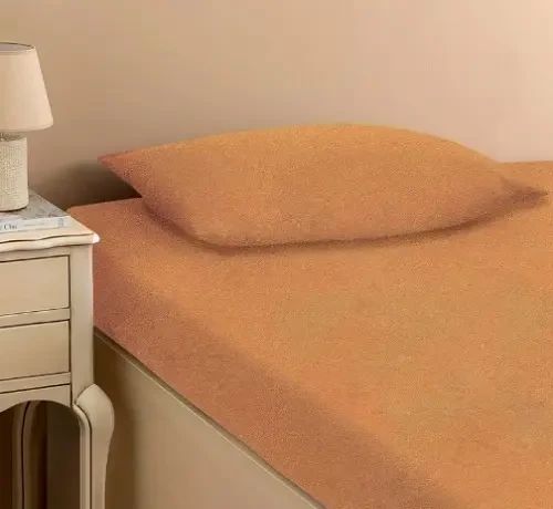 Персиковая Простынь махровая на резинке с наволочками Anisa (220х240+30 см) | Зображення 3