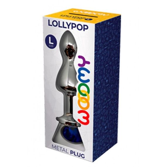 Металева анальна пробка Wooomy Lollypop Double Ball Metal Plug Blue L діаметр 3,5 см, довжина 10,5см | Зображення 2