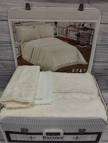 Постельное белье подарочный набор (покрывало, простынь, 4 наволочки) Estima Krem Евро размер