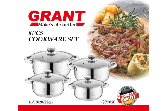 Набор посуды Unique UN-7020 8 предметов / Кастрюли из нержавеющей стали / Термостойкие стеклянные крышки | Зображення 3