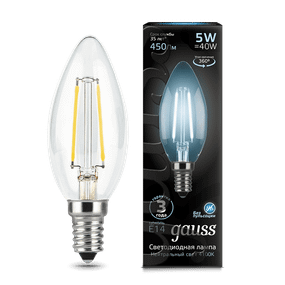 Лампа світлодіодна Gauss Black Filament CF37 5 Вт E14 4100К 220 В (art 103801205)