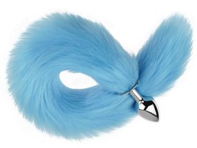 Анальна пробка з хвостом EGZO - Fox Tail Silver Plug Blue, size S Sex Aura