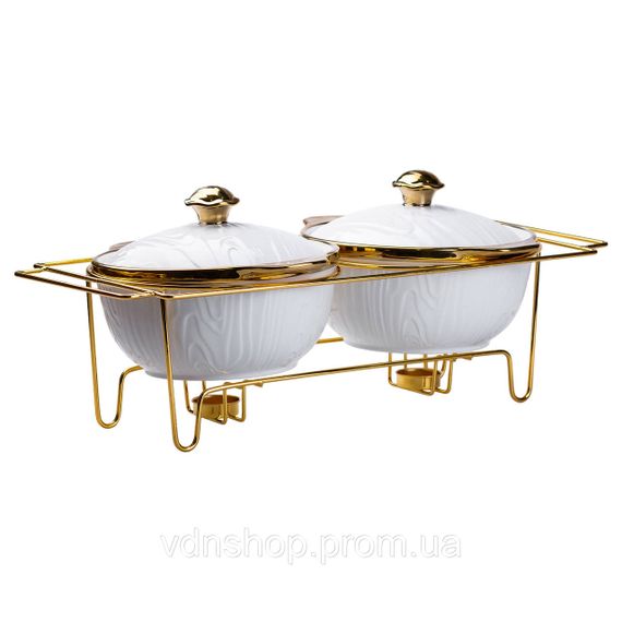 Мармит фарфоровый на 2 секции по 1.5 л на металлической подставке 51×23×18 см HP1040 | Зображення 1