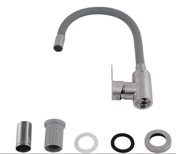 Змішувач для кухні Brinex Pure 015F3 з гнучким виливом Nickel/Grey BRIPUR015F3NKG | Зображення 2