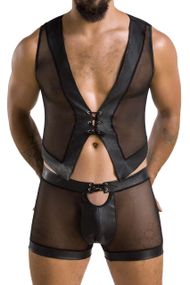 Комплект чоловічої білизни на шнурівці Passion 053 SET WILLIAM S/M Black, жилет, боксери Sex Aura