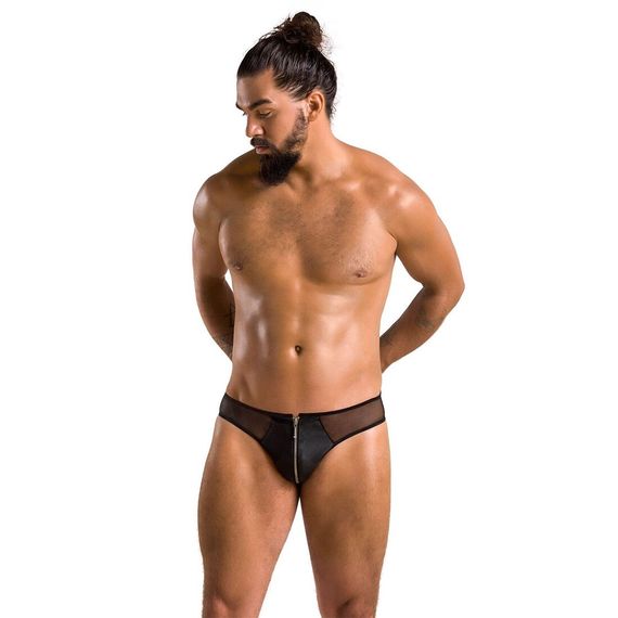 Чоловічі сліпи на блискавці Passion 042 SLIP TIMMY XXL/XXXL Black, екошкіра, сітка | Зображення 2