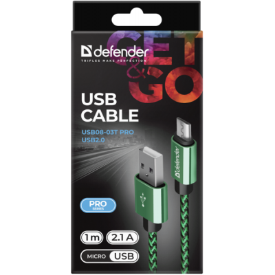 Дата кабель USB 2.0 AM to Micro 5P 1.0m USB08-03T green Defender (87804) | Зображення 3