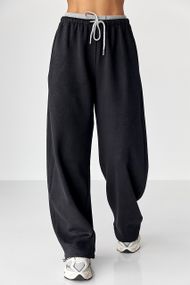 Широкі спортивні штани з начосом - чорний цвет, XL (є розміри)