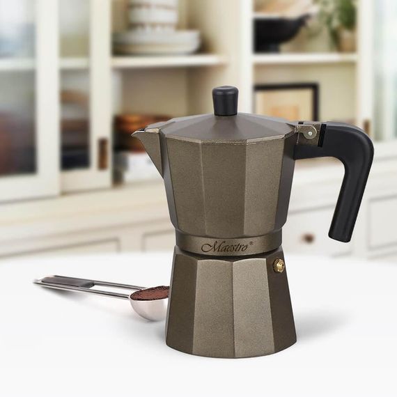 Кофеварка гейзерная алюминиевая Maestro MR-1666-6 BROWN, 300 мл (на 6 чашек), для дома и офиса | Зображення 1