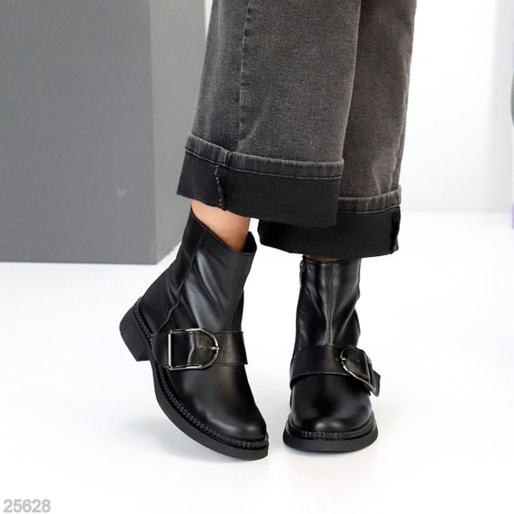 Стильні чорні шкіряні черевики з утеплювачем низький хід | Зображення 6