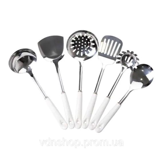 Набор кухонных принадлежностей на подставке 7 предметов кухонные аксессуары на подставке Белый с серебристым HP-20-70 | Зображення 4