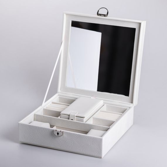 Шкатулка для украшений из эко кожи 2 яруса с замком органайзер для ювелирных изделий | Зображення 5