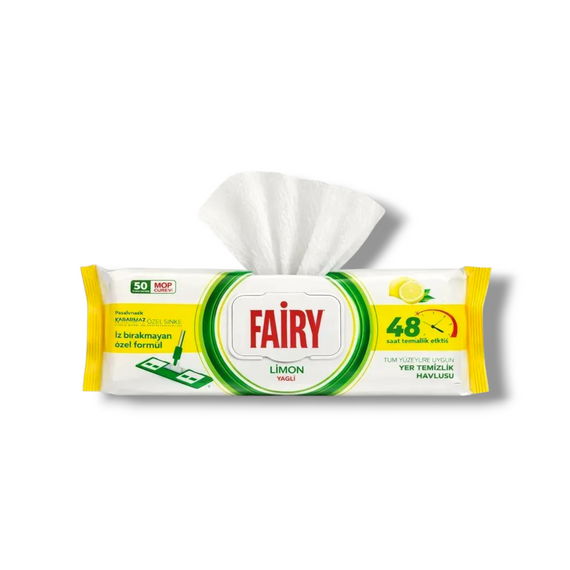 Вологі серветки для швабри Fairy Lemon (Лимон) — Змінні насадки для прибирання підлоги, 50 шт.