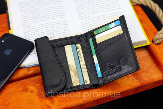 Чорний чоловічий гаманець вертикального типу з натуральної шкіри на магніті Marco Coverna MC-1286 | Зображення 6