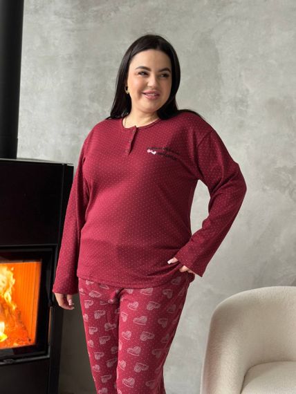 Тепла жіноча бордова піжама PLUS SIZE з мікрофлісу | Зображення 5