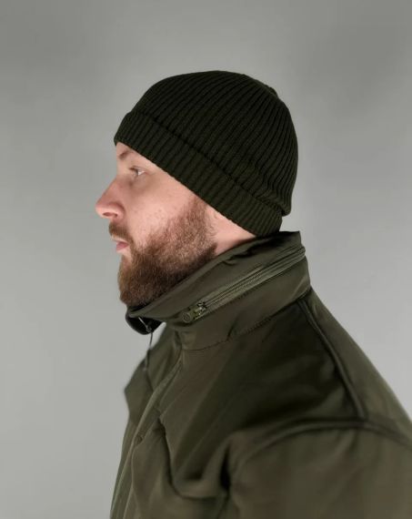 Шапка вязка с отворотом Докер ULTIMATUM Олива OneSize, мужская трикотажная шапка,Шапка бини укороченная с подв | Зображення 2
