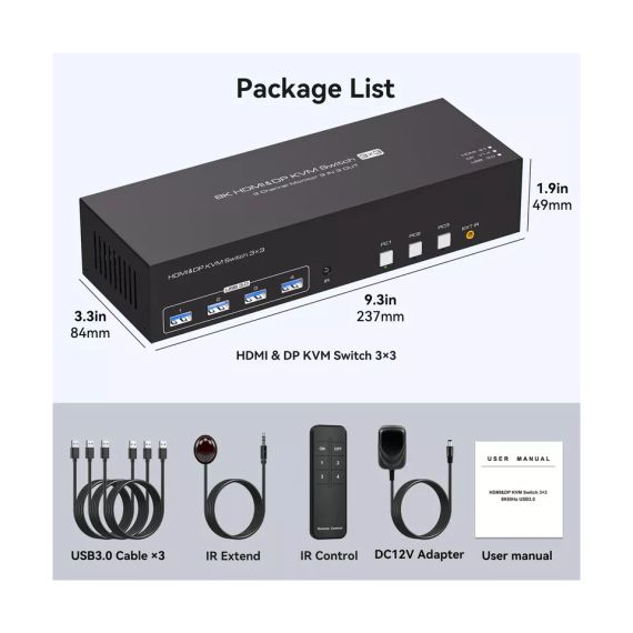 8K KVM 3x3 перемикач 3 монітори 3 комп'ютери HDMI+2 Displayport 4K144 Гц KVM-перемикачі | Зображення 6