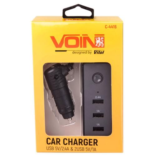 Автомобільний зарядний пристрій VOIN C-4416 3USB (12 / 24V - 5V 2,4А + 2х1А) дріт 1м | Зображення 1