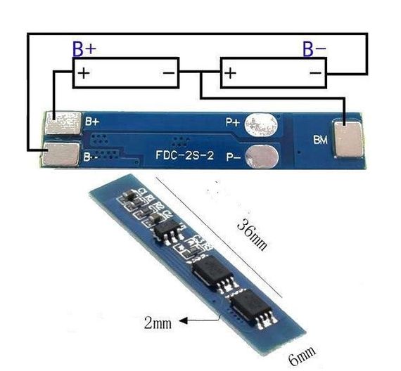 BMS 2S Контроллер заряда разряда (плата защиты) 3А 8.4V Li-Ion 18650 HX-2S-02
