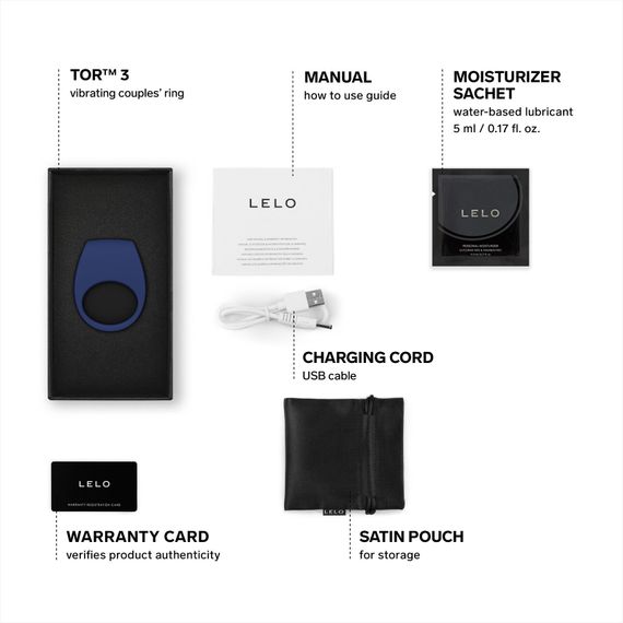 Ерекційне кільце з вібрацією LELO Tor 3 Base Blue, керування зі смартфона | Зображення 2