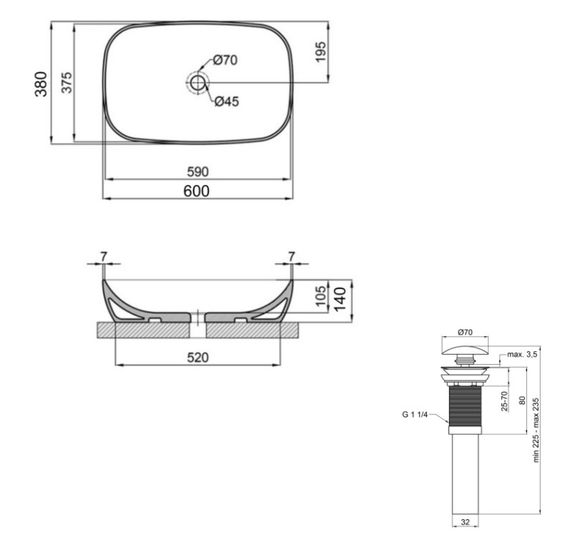 Раковина накладна Qtap Cardinal 600x380x140 White з донним клапаном QT04116257W48465 | Зображення 5