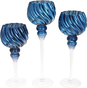 Секлянные подсвечники в наборе Кертин Blue 30см 35см 40см