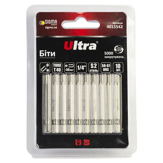 Набір біт Ultra TORX 40×50мм ¼" 10шт S2 (блістер) 4015542